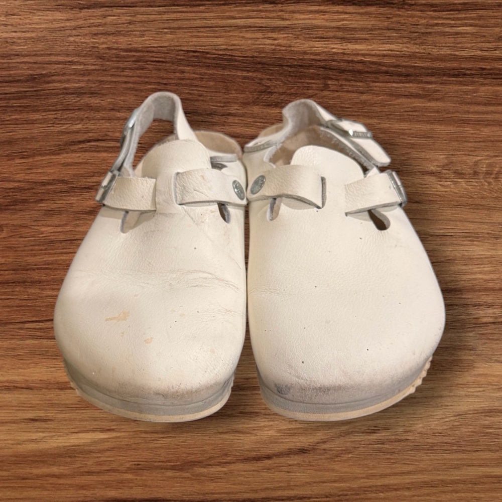 Birkenstock White Tokyo Leather Mules clogs size L9/ M7 - Picture 12 of 12